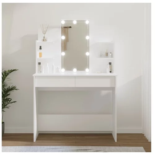  Toaletna mizica z LED lučkami bela 96x40x142 cm
