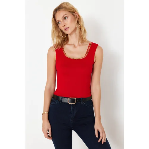 Trendyol Red Chain Detailed Knitwear Blouse Trendyol Red Chain Detailed Knitwear Blouse