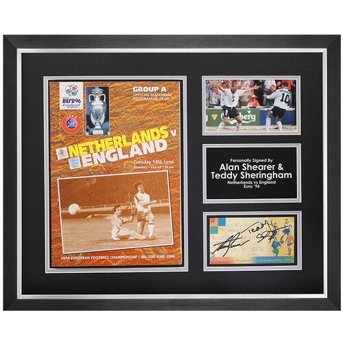  Shearer & Sheringham Signed Photo Large Framed Euro 96 Programme Ticket DisplayCOA Cijene