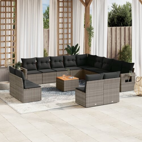 vidaXL 14-dijelni set vrtnih sofa od poliratana s jastucima sivi Cijene