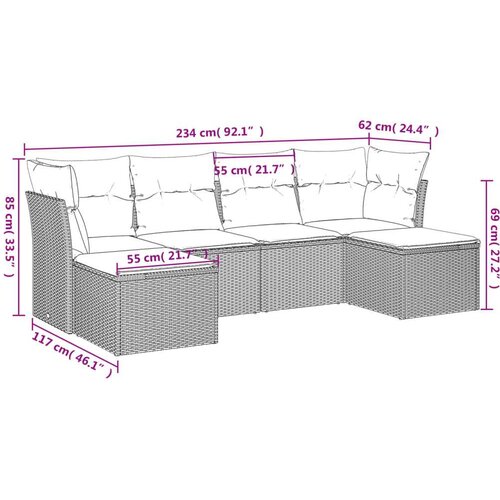 VidaXL 6-dijelni set vrtnih sofa od poliratana s jastucima sivi Slike