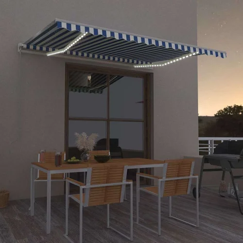  Tenda na ručno uvlačenje s LED svjetlom 400x350 cm plavo-bijela