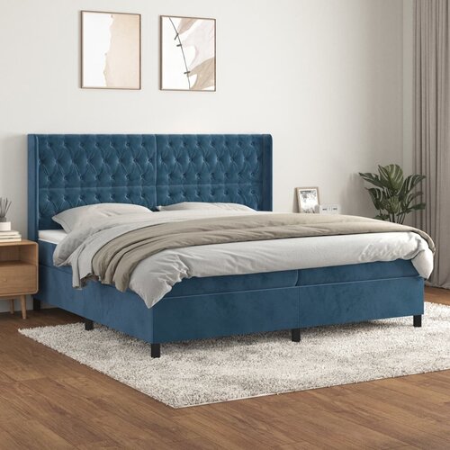 The Living Store Box spring postelja z vzmetnico temno modra 200x200 cm žamet - Box Spring Postelja, (21438559) Slike
