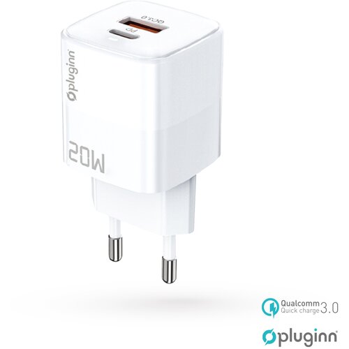  Kućni punjač Plugi PI-D73, QC3.0 PD3.0, PPS, USB-PD 18W+20W, 38W (total) sa PD iPhone lightning kablom beli Slike