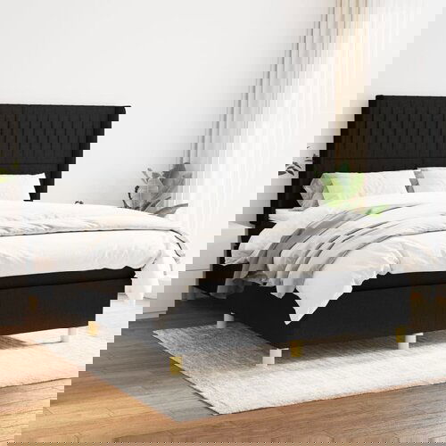  The Living Store Box spring posteljni z vzmetnico črn 140x190 cm blago - Box Spring Postelja, (21444455) Slike