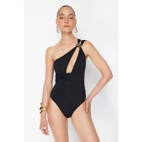 Trendyol X Zeynep Tosun Black Knitted Cut Out/Window Detailed Snake Accessory Swimsuit