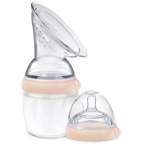 Haakaa ročna črpalka silikonska komplet s stekleničko 160 ml peach Slike