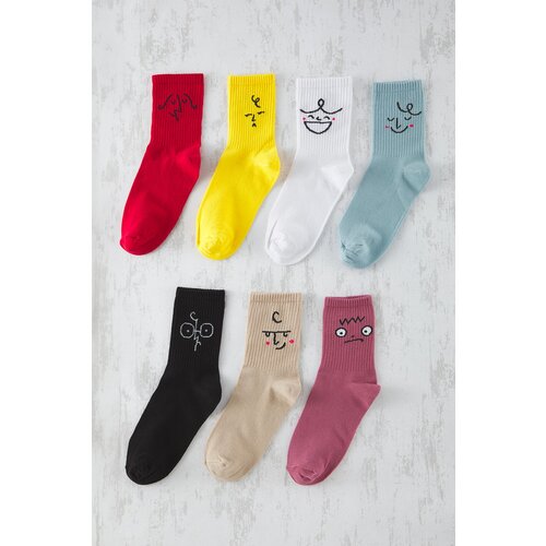 Trendyol Multicolored Unisex 7 Pack College/Medium/Tennis Length Cotton Socks Cene