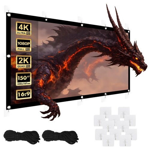 Maclean projection screen, 150, 330x187cm, 25mm 16:9 border, tension hooks, MC-167 Cijene