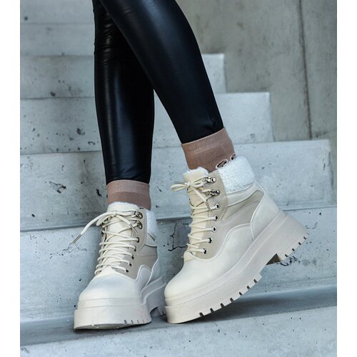 Gemre Beige ankle boots on a thick sole with fur Best Cene