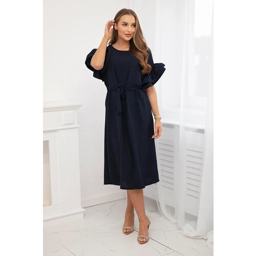 Kesi Dress with a tie at the waist with decorative navy sleeves Slike