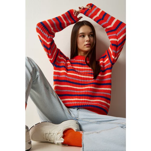 Happiness İstanbul Women's Orange Striped Knitwear Sweater