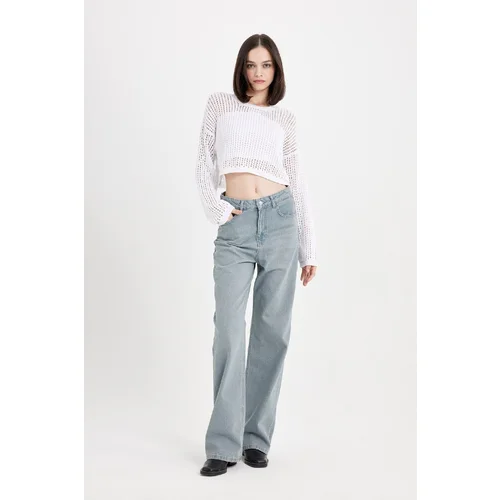 Defacto 90's Wide Leg High Waist Long Jean Washed Trousers