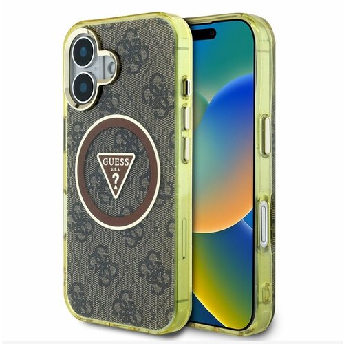 Guess IML 4G Glitter and Triangle Logo MagSafe Zadn&iacute; Kryt pro iPhone 16 Brown Ovitek za telefon Vijolična Cene