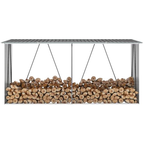VidaXL Vrtna lopa za drva pocinkano jeklo 330x84x152 cm sive barve Slike