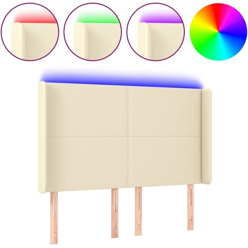 vidaXL LED posteljno vzglavje krem 147x16x118/128 cm umetno usnje, (20738695) Cene