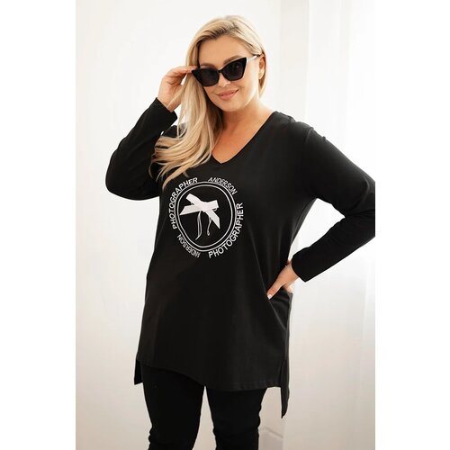 Kesi Women&amp;#039;s blouse with a longer back and print black Slike