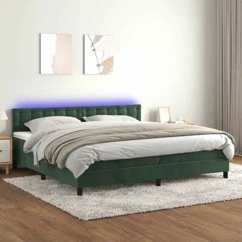  Box spring postelja z vzmetnico LED tem. zelena 200x200cm žamet, (20896577)
