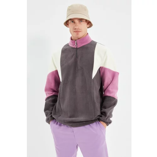 Trendyol Anthracite Men Regular Fit Zipper Stand Up Collar Long Sleeve Paneled Sweatshirt