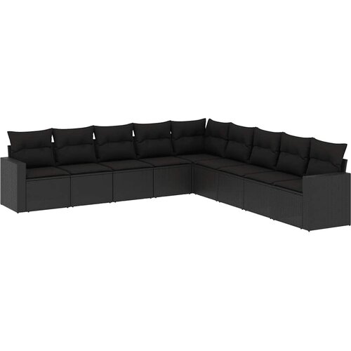  9-dijelni set vrtnih sofa s jastucima crni od poliratana Slike