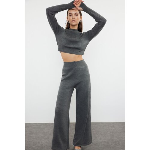 Trendyol anthracite crop finger detailed knitwear bottom-top set Slike