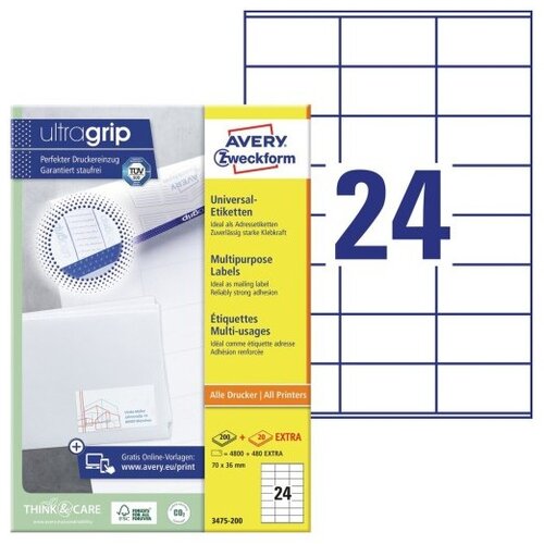Avery Zweckform Univerzalne etikete z ultragrip, 70 x 36 mm, A4 Cene