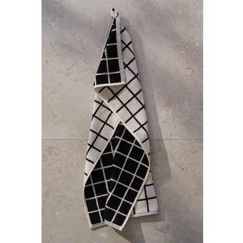 Jotex Črna/bež bombažna brisača 50x70 cm Grid &amp;ndash; Slike