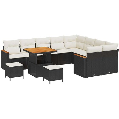  12-dijelni vrtni kauč set s jastučićima crna poliratan akacija  3-dijelni vrtni stolni set s jastučićima crna poliratan akacija Cijene