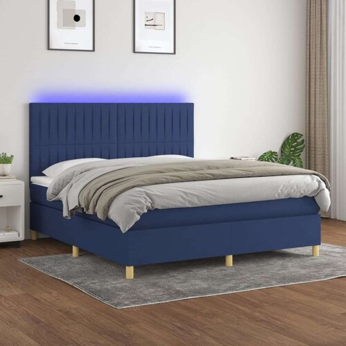  Box spring postelja z vzmetnico LED modra 160x200 cm blago, (20901278) Slike