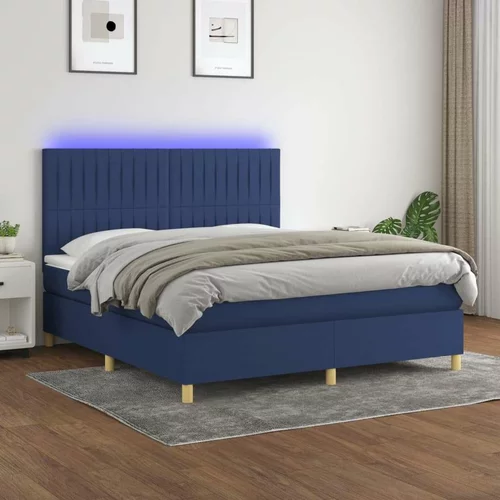  Box spring postelja z vzmetnico LED modra 160x200 cm blago, (20901278)