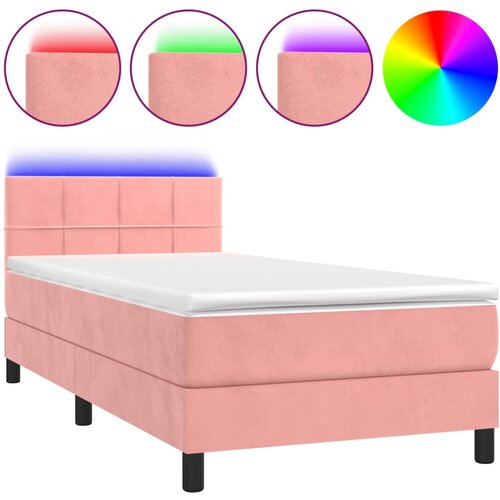 vidaXL Box spring postelja z vzmetnico LED roza 80x200 cm žamet, (20901376) Cene