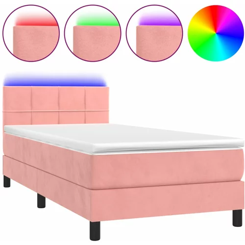 vidaXL Box spring postelja z vzmetnico LED roza 80x200 cm žamet, (20901376)