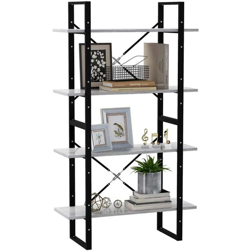 VidaXL Knjižna omara 4-nadstropna betonsko siva 80x30x140cm iverna pl. Slike