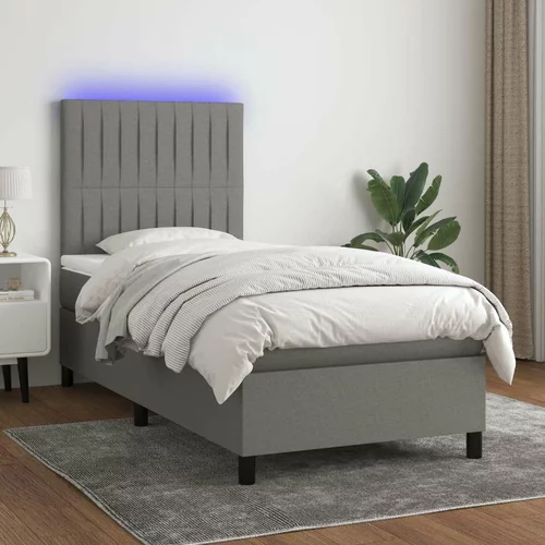  Box spring postelja z vzmetnico LED temno siva 90x200 cm blago, (20789695)