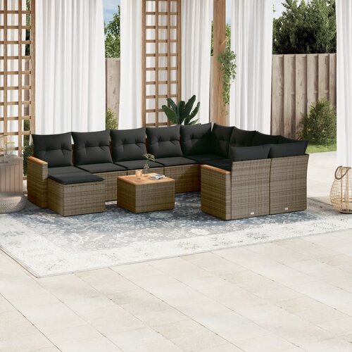 vidaXL 11-dijelni set vrtnih sofa od poliratana s jastucima sivi Cijene