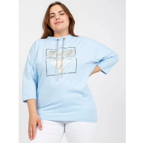 Fashion Hunters Light blue everyday plus size blouse with 3/4 sleeves