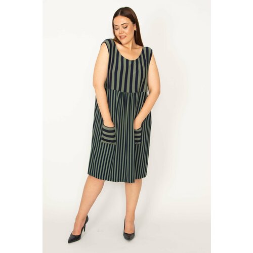 Şans Women's Plus Size Khaki Line Combined Pocket Dress Slike