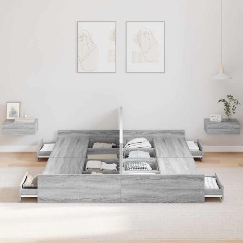  Krevet s ladicama Siva Sonoma 150 x 200 cm Konstruirano drvo Slike
