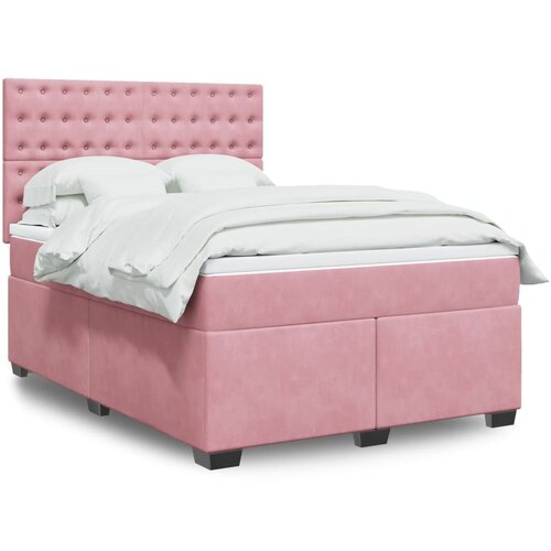  The Living Store Box spring postelja z vzmetnico roza 140x190 cm žamet - Box Spring Postelja, (21492368) Slike