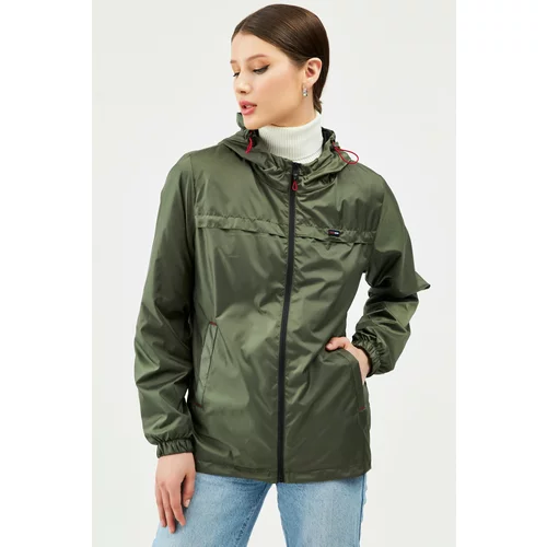 River Club Women's Khaki Waterproof Hooded Raincoat with Lined Pocket - Windbreaker Jacket