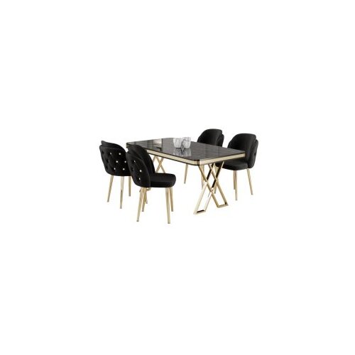 Hanah home set trpezarijski sto i 4 stolice rigel black marble gold black Cene