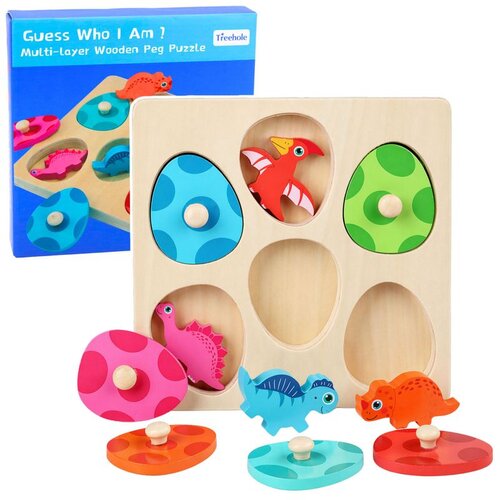  Wooden Puzzle Dinosaurs in Eggs Educational Memory Game Cene