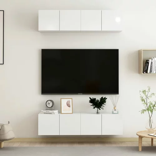 vidaXL TV omarice 4 kosi visok sijaj bele 60x30x30 cm iverna plošča