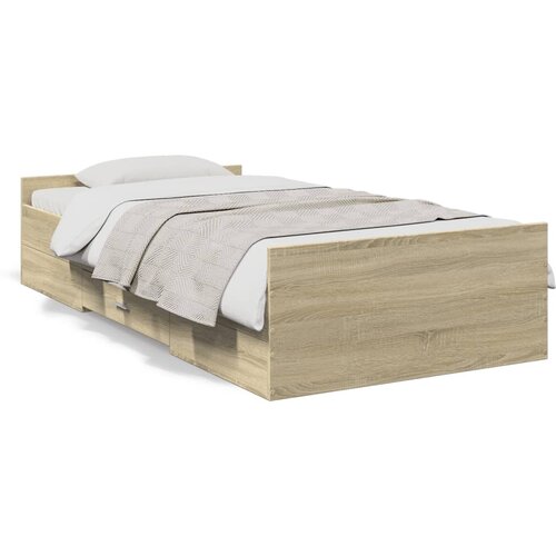 Maison Chic Posteljni okvir - Enojna postelja - Postelja za odrasle s predali sonoma hrast 75x190 cm inženirski les, (21697090) Slike