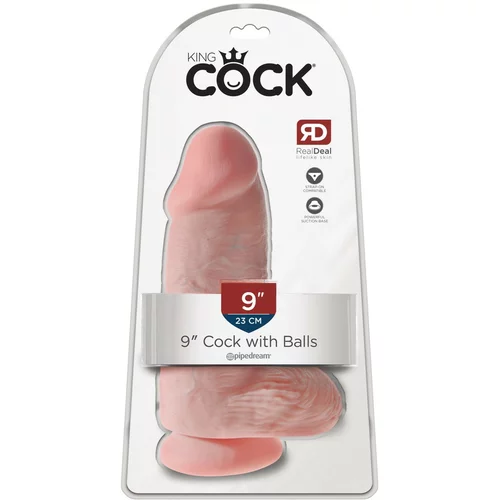 King Cock 9 Chubby - pripenjalni, testisni dildo (23 cm) - naravni