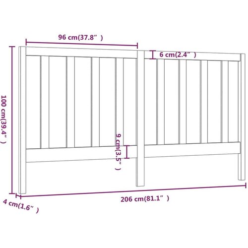  Uzglavlje za krevet sivo 206 x 4 x 100 cm od masivne borovine Slike