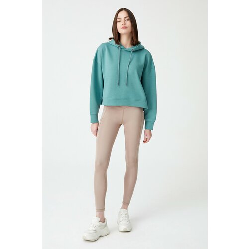 LOS OJOS Blue Green Hooded Soft Textured Crop Sweatshirt Cene