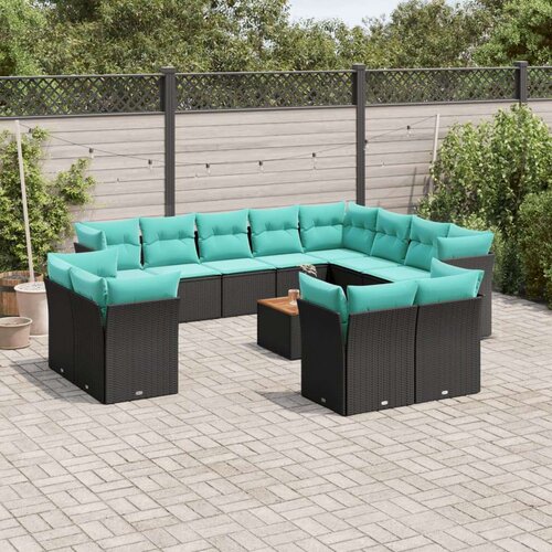  Vrtna garnitura - 13-dijelni set vrtnih sofa s jastucima poliratan crni - Crna 1 Cijene