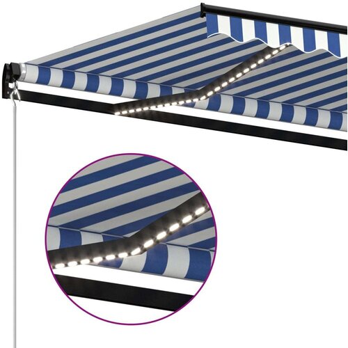 VidaXL tenda na ručno uvlačenje s LED svjetlom 450x350 cm plavo-bijela Slike