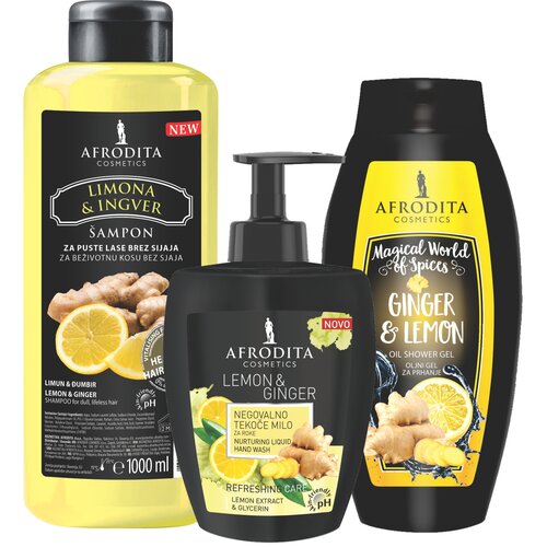 Afrodita Cosmetics set za tuširanje Limun i đumbir, Šampon za kosu + gel za tuširanje + tečni sapun Cene